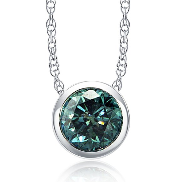 Smart diamond source Jewelry - Diamond Bezel Pendant Fancy Turquoise Round Shape 14K White Gold 0.95 Carat